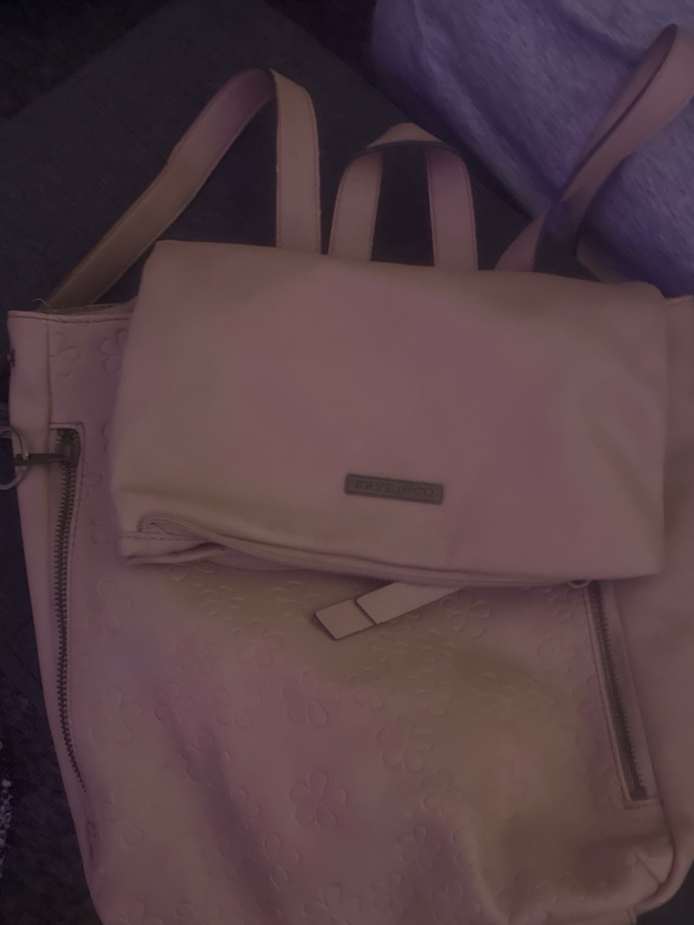 Fossil Blush Pink Floral-Embossed Leather Backpack